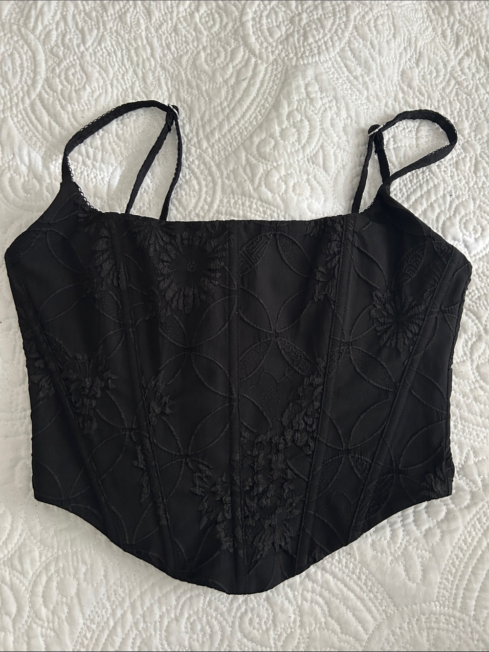 White Fox Boutique Black Embroidered Bustier Top